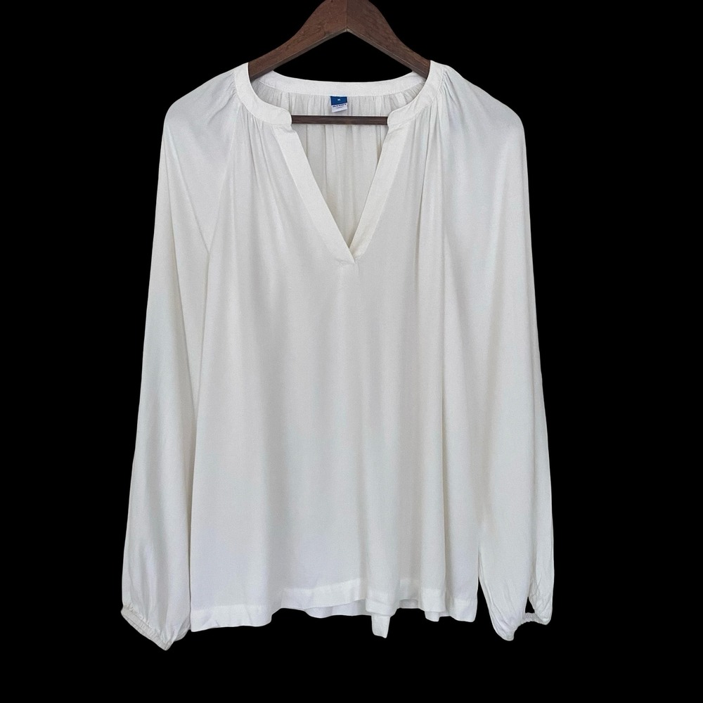 Old Navy Womens Cream Split V-Neck Long Sleeve Relaxed Boho Blouse Top Medium